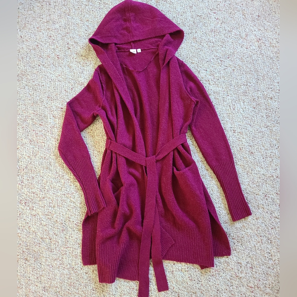 GAP Alpaca Wool Blend Long Belted Hooded Cardigan XS